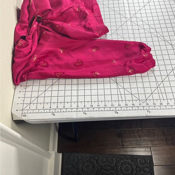 Abvien Vintage SILK Prink Gold Butterfly Bomber Jacket Barbie Zip Up Collared L - Picture 11 of 12